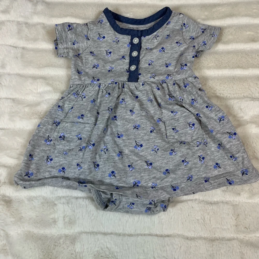 Carters 3M Baby Girl Grey Blue Preppy Floral Skirted Bodysuit Onesie Summer